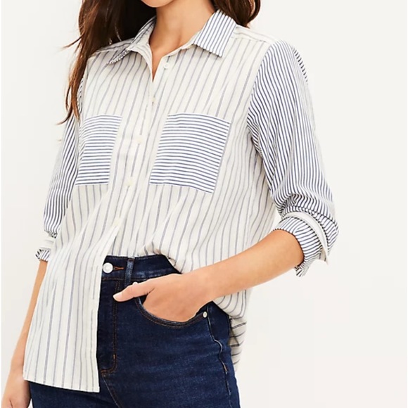 Loft Striped Everyday Shirt in Blue and White size XL - Picture 2 of 12